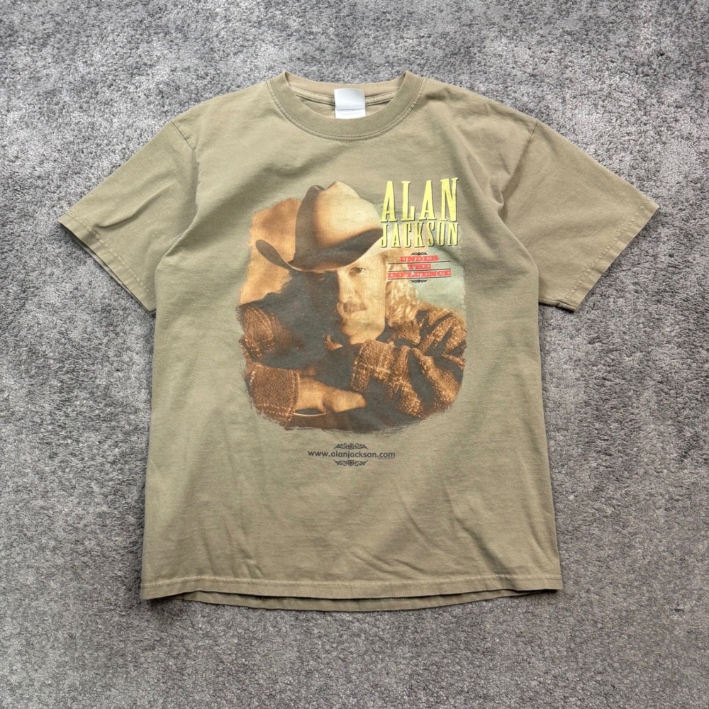 Gildan Alan Jackson Under The Influence Tan T-Shirt Size L Vintage Country Tee